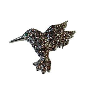 Hummingbird Brooch With PINK Rhinestones & Silver-Tone Finish